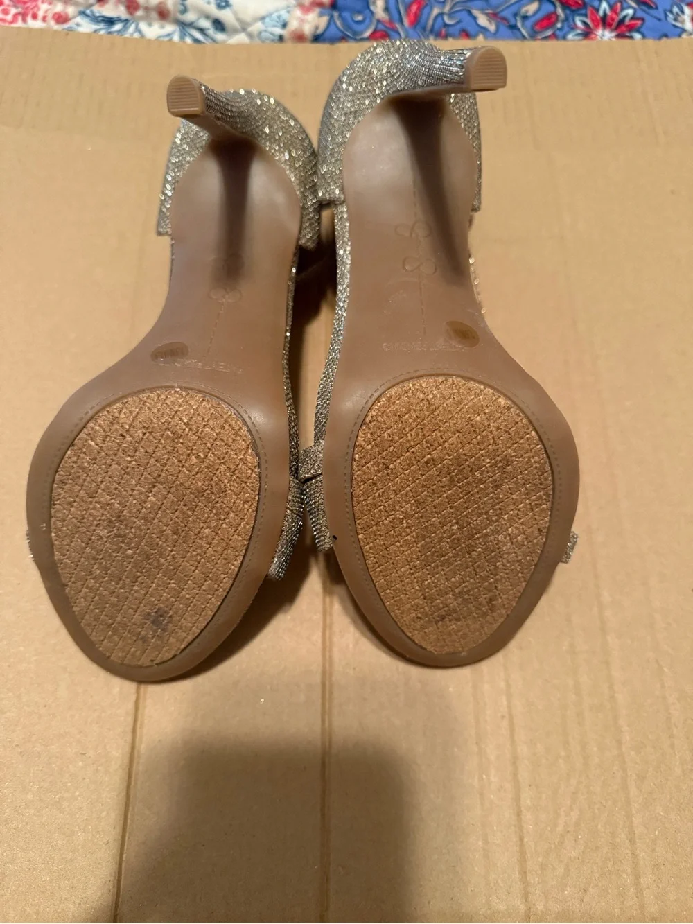 Jessica Simpson Glitter T-Strap Ankle Strap High Heel Sandals - Gold